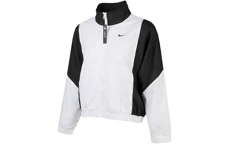 (WMNS) Nike Sportswear Full-length zipper Cardigan Splicing Contrasting Colors Woven Jacket White CJ3686-100