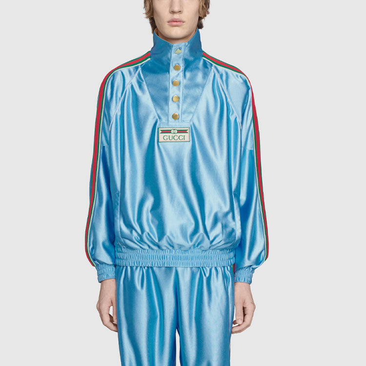 Gucci Shiny Jersey Sweatshirt With Web 'Light Blue' 653372-XJDE6-4670