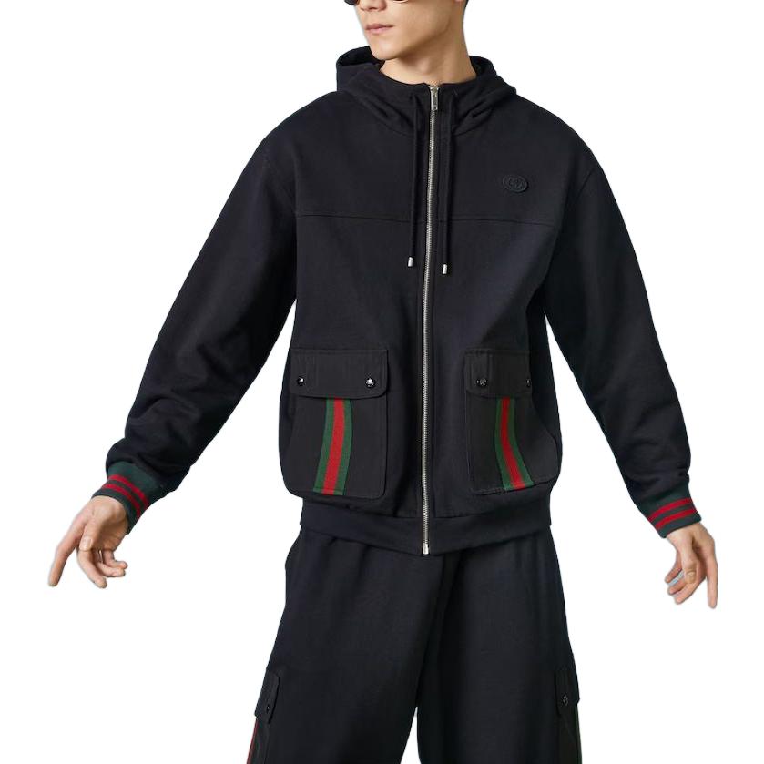 Gucci Cotton Jersey Hooded Jacket With Web 'Black' 752187-XJFQV-1043