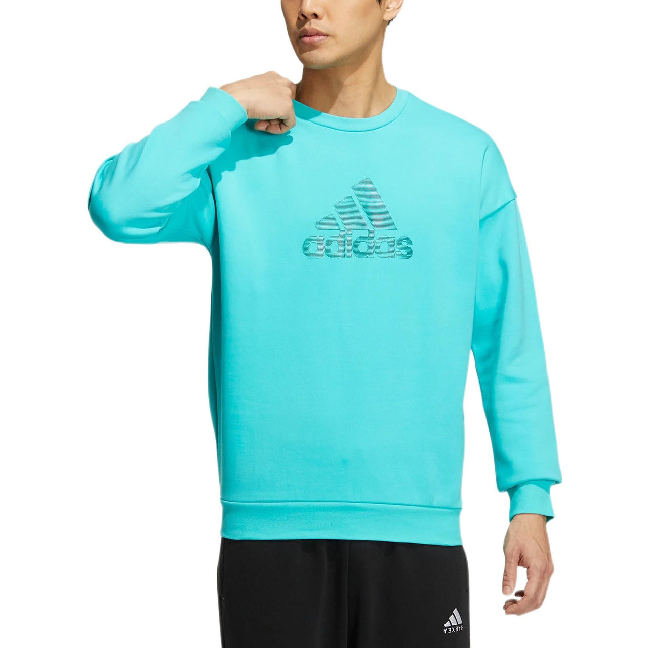 Men's adidas Logo Printing Pattern Pullover Round Neck Long Sleeves Blue HM2983