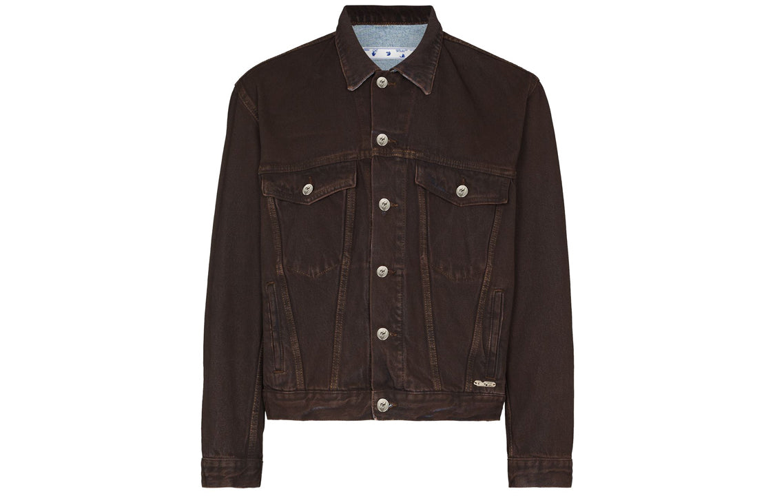 Off-White Arrow-print Denim Jacket Arrow Long-sleeve Jean Jacket Men's Dark Blue OMYE061F20DEN0036064