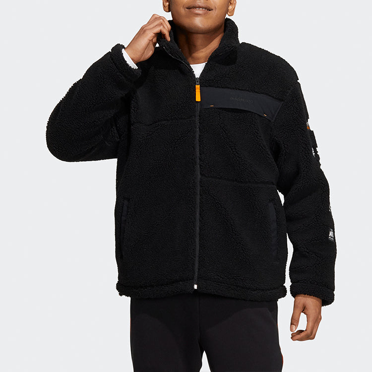 adidas neo logo Casual Stand Collar Windproof Sports Jacket Black HG9030