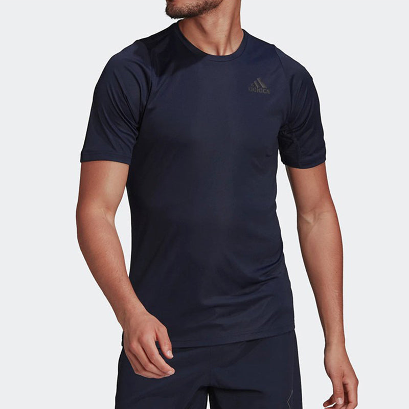 Men's adidas Solid Color Logo Athleisure Casual Sports Round Neck Short Sleeve Navy Blue T-Shirt HC0408