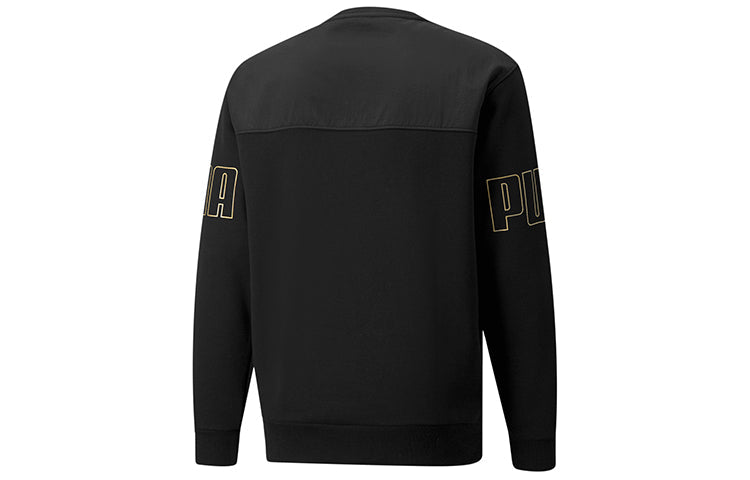 PUMA Winterized Crew Bronzing Logo Splicing Sports Round Neck Pullover Black 848256-01