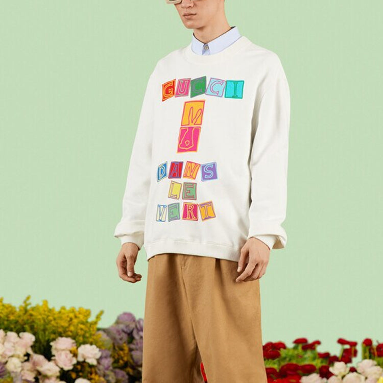 Gucci GG Cotton Jersey Sweatshirt with Gucci Dans Le Vert cube print 'White' 726466-XJE52-9045
