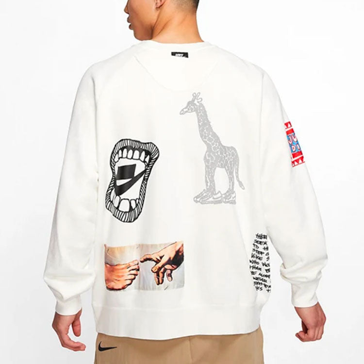 Nike Sportswear Graffiti Printing Round Neck Pullover White CJ5055-133