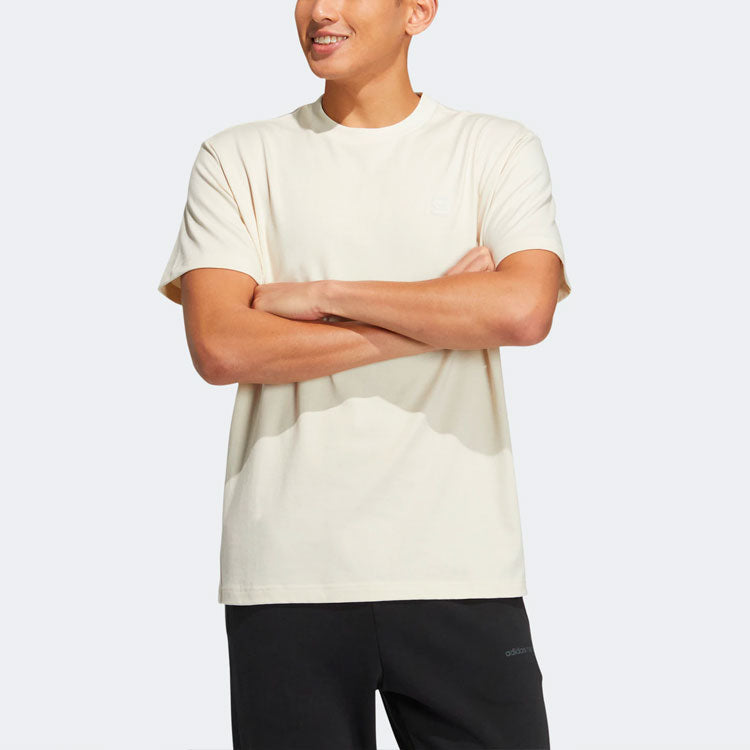 adidas neo Solid Color Round Neck Sports Short Sleeve Unisex Beige HS6813