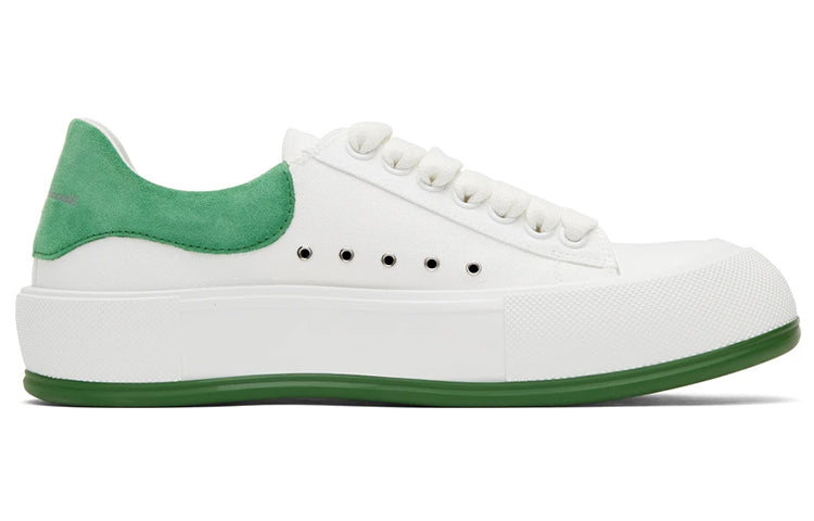 Alexander McQueen Deck Skate Plimsoll Lace Up 'White Green Suede' 654594W4MV79354