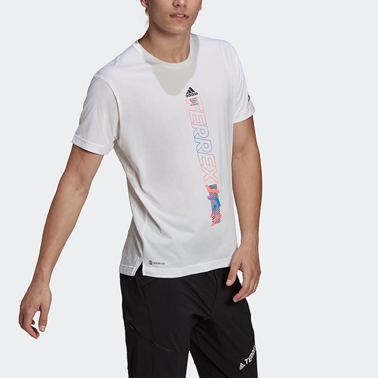 Men's adidas Contrasting Colors Alphabet Printing Round Neck Short Sleeve White Recycled Polyester T-Shirt HA7557