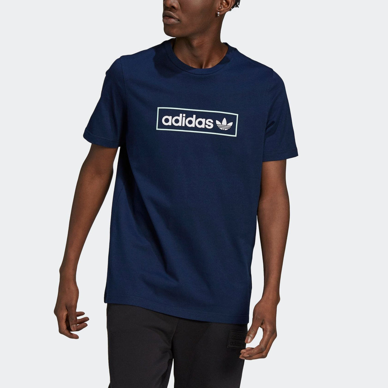 adidas originals MENS Linear Logo Printed Sports Short Sleeve Blue HB1817