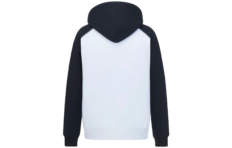 Men's DIOR SS22 Embroidered Logo Pattern Loose Hooded Colorblock Long Sleeves White 213J680A0531-C085
