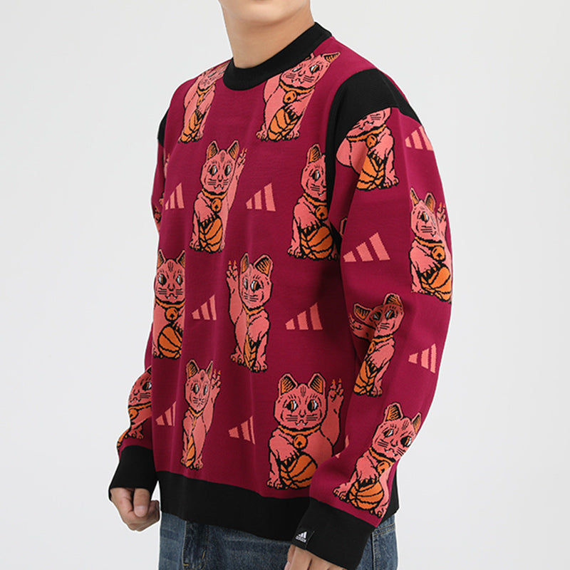 adidas M Urban Knit Cr Printing Colorblock Casual Sports Round Neck Red FR6591