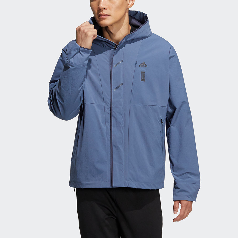 Men's adidas Wj Wv Jkt Martial Arts Series Logo Hooded Fleece Lined Sports Jacket Sky Blue HE5118