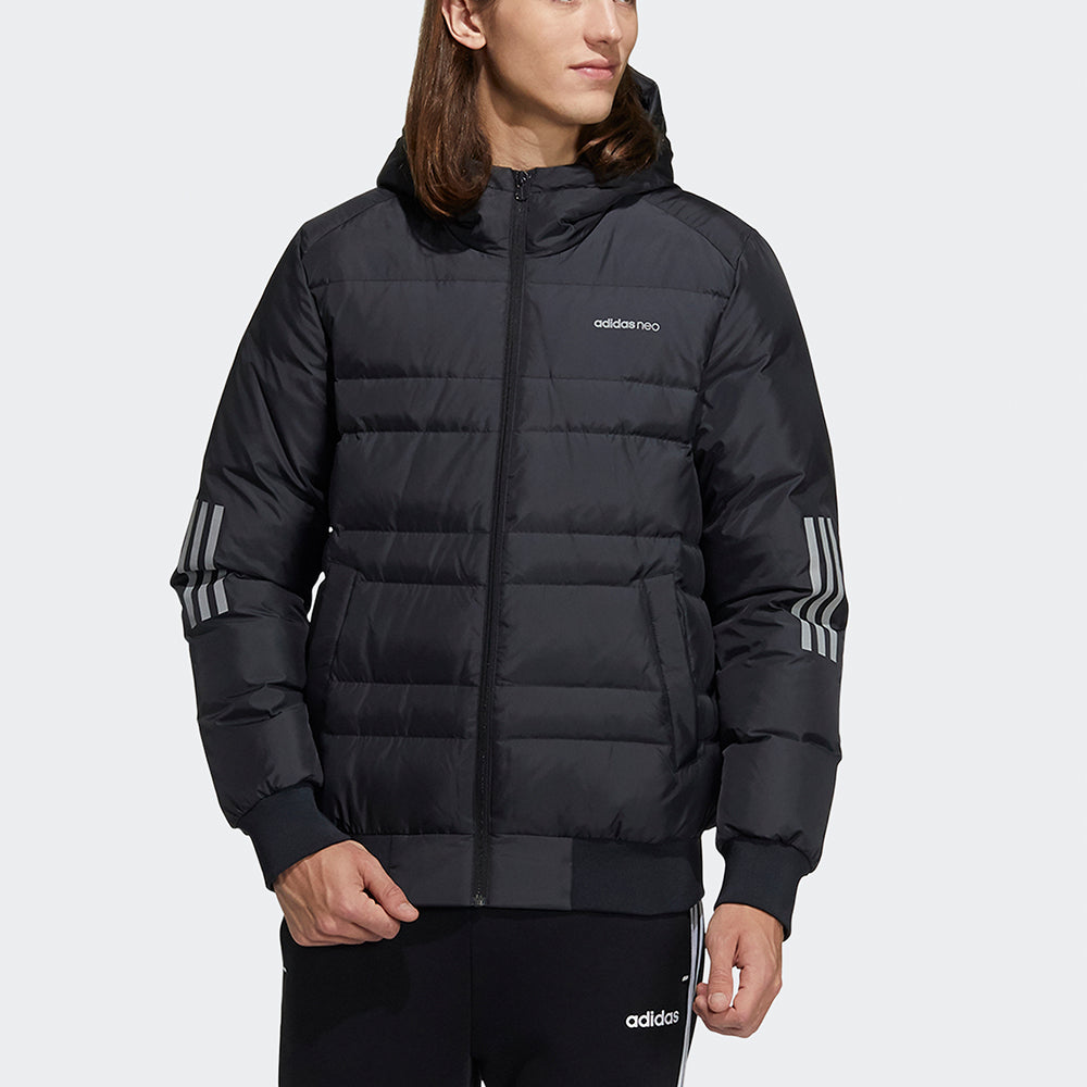 adidas neo M Dwn 3S Puf Jk Metallic Sports hooded down Jacket Black H45283