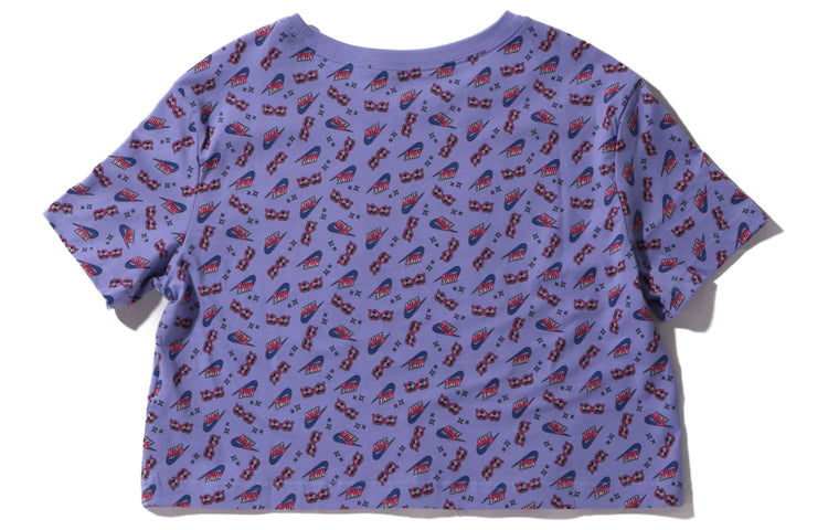 (WMNS) Nike Sportwear Full Print Round Neck Short Sleeve Purple CU9698-569