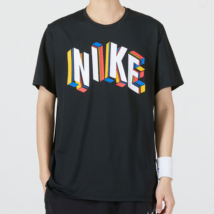 Men's Nike Large Logo Alphabet Printing Round Neck Short Sleeve Black T-Shirt DM6667-011