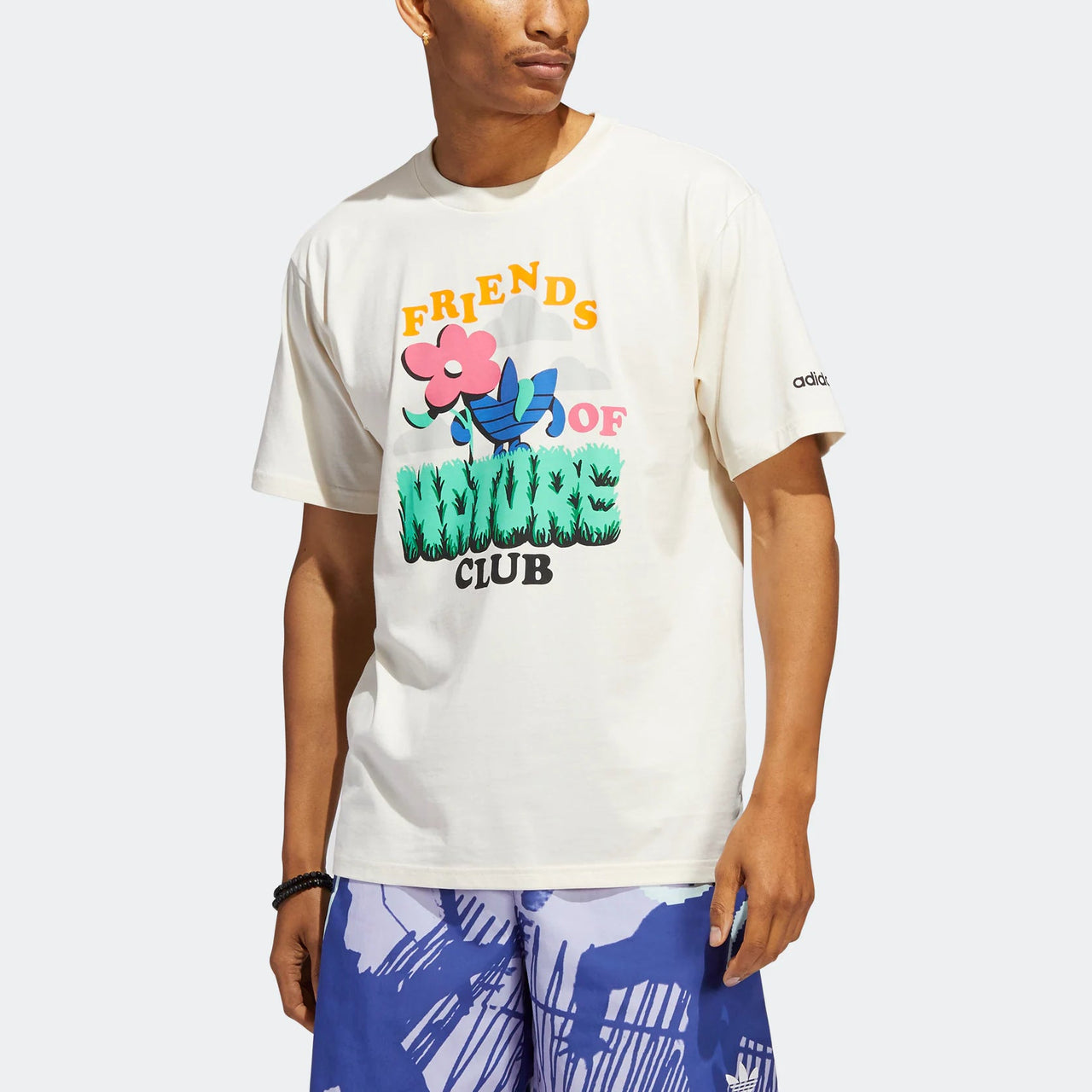 Men's adidas originals Cartoon Florets Alphabet Printing Round Neck Sports Short Sleeve Creamy White T-Shirt HC2141