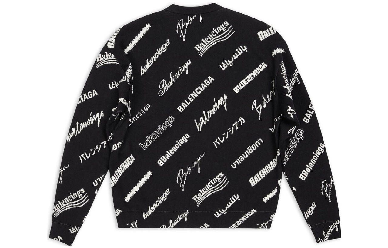 Balenciaga Allover Logo Print Crewneck Sweatshirt 'Black White' 724858T16651070