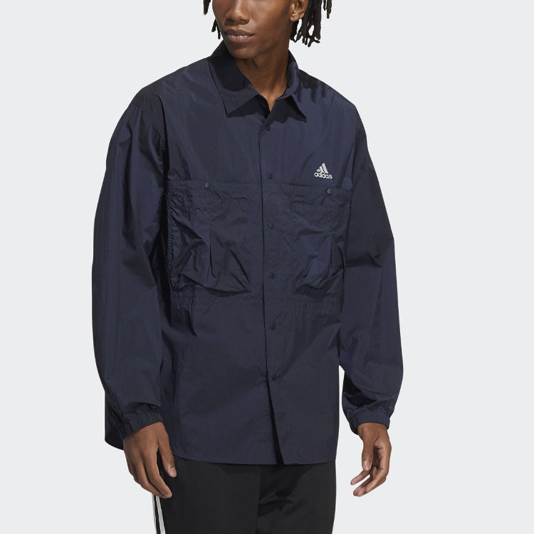 Men's adidas Prsve J Solid Color Sports Cargo Long Sleeves Ink Blue Shirt HD0039
