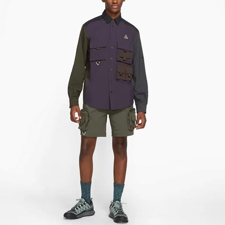 Nike ACG Cargo Multiple Pockets Colorblock Long Sleeves Shirt Purple DB1013-070