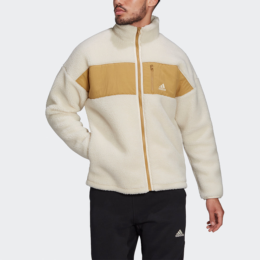 adidas Winter Jacket Colorblock Splicing Fleece Stay Warm logo Sports Stand Collar Creamy White HI1186