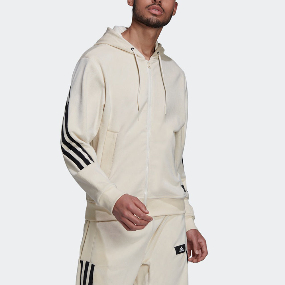 adidas Back Stripe Velvet Hooded Logo Jacket Creamy 'White' H47895
