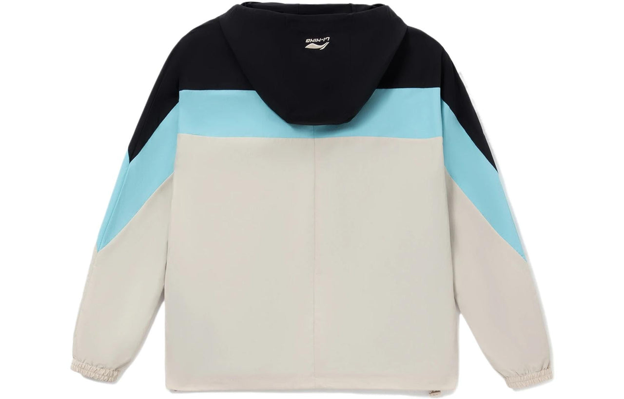 Li-Ning Logo Color Block Full Zip Hooded Jacket 'Black Oatmeal' AFDS033-5