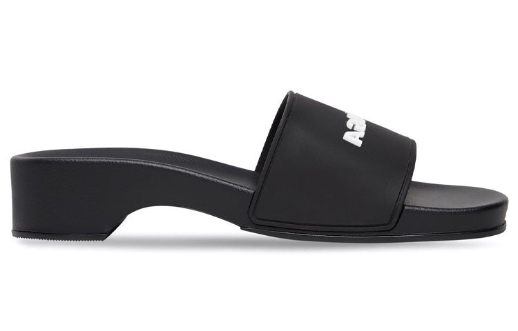 (WMNS) Balenciaga Logo Pool Clog Slides 'Black Rubber' 707094W1S9M1090