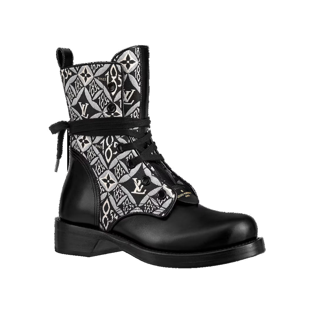 (WMNS) LOUIS VUITTON Since 1854 Metropolis Flat Ranger Boots 'Black with Grey Denim Monogram' 1AB2WR