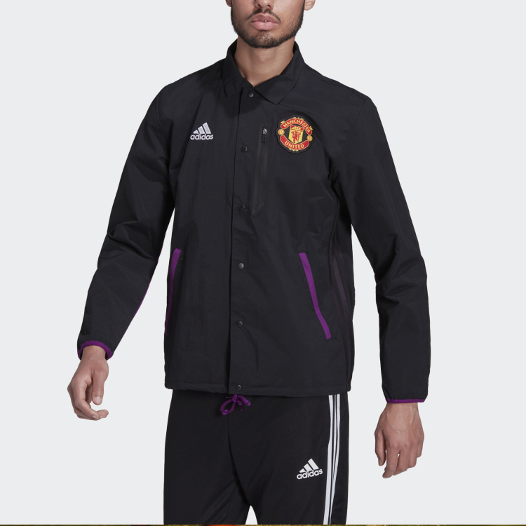 adidas Mufc Trv Coach Logo Zipper lapel Soccer/Football Jacket Black GR3911