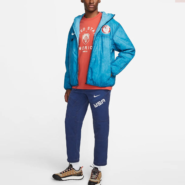 Men's Nike SS22 Alphabet Printing Hooded h With Down Feather Blue Jacket DH1596-476
