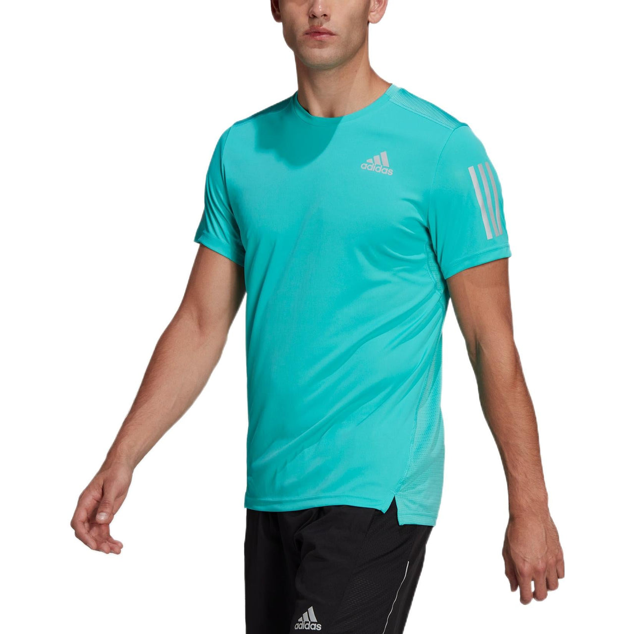 Men's adidas Solid Color Logo Round Neck Pullover Sports Short Sleeve Light Blue T-Shirt HB7435
