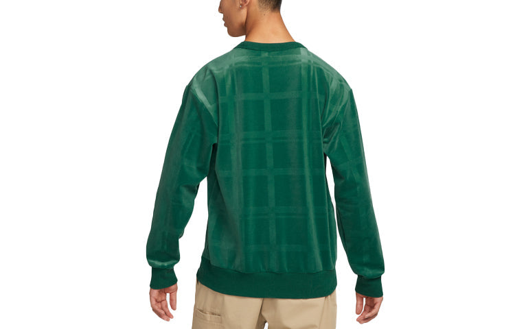 Men's Nike Solid Color Plaid Skateboard Round Neck Pullover Green DA4260-333