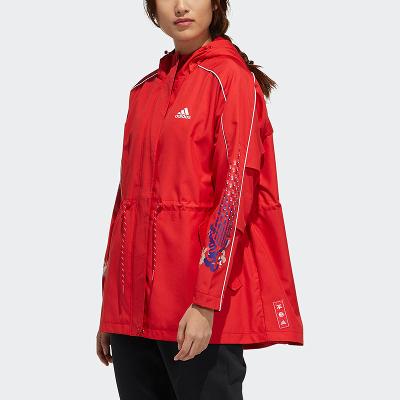 (WMNS) adidas Cny Jkt Warm New Year Series Sports Printing Pattern Hooded Fleece Lined Jacket Red GP0626