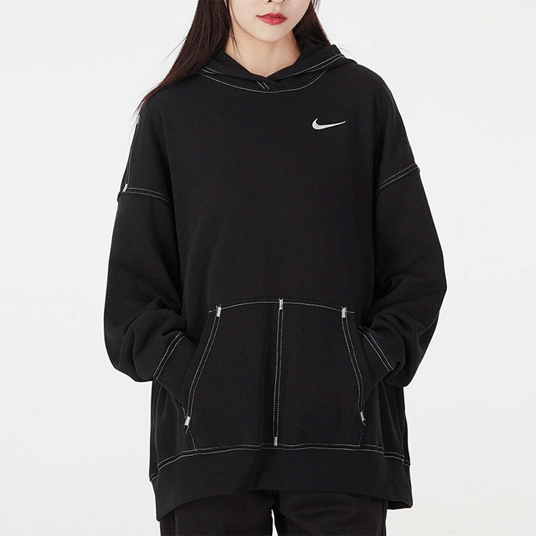 (WMNS) Nike Embroidered Logo Loose Hoodie Black DM6202-010