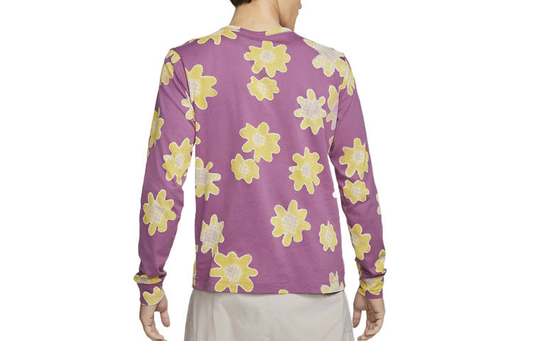 Men's Nike SS22 Flowers Logo Printing Round Neck Long Sleeves Wine Red T-Shirt DM6336-507