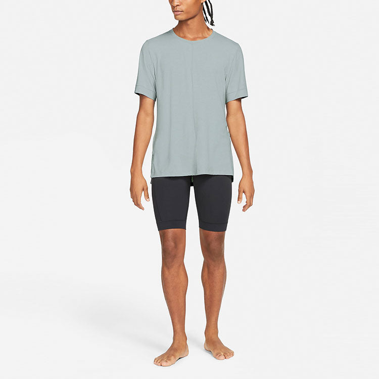 Men's Nike Yoga Dri-FIT Yoga Exercise Quick Dry Short Sleeve Blue Grey T-Shirt BV4035-079