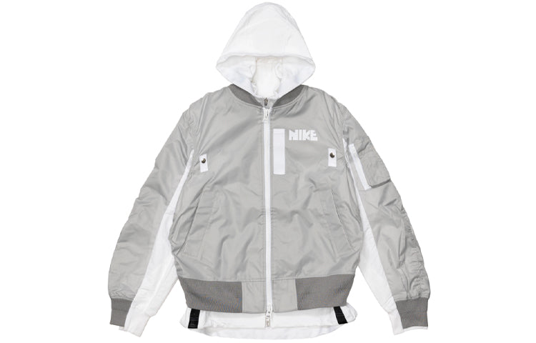 Nike x sacai Double Layer Contrasting Colors Sports Hooded Jacket 'Grey' CV5732-097