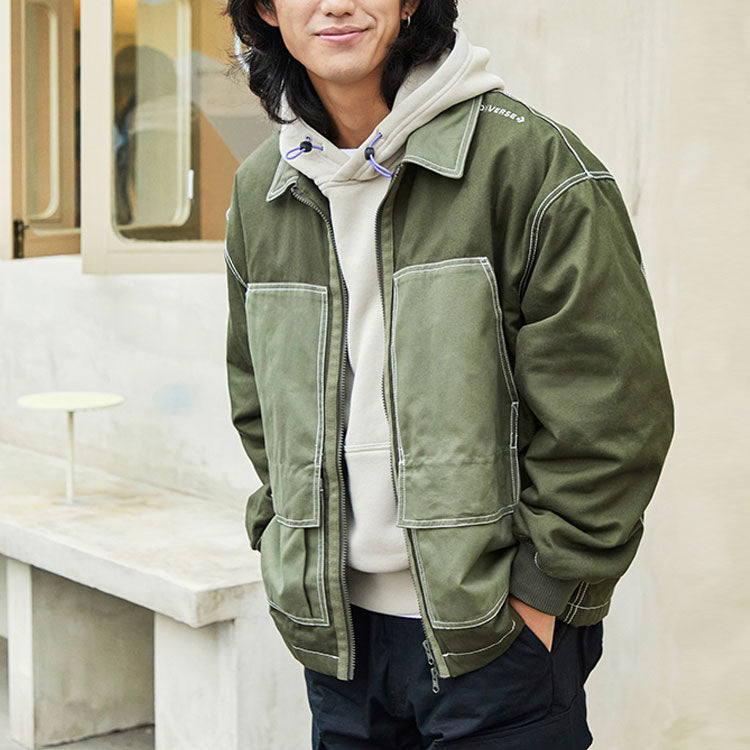 Converse Colorblock Pocket Canvas Cargo Jacket Couple Style Grass Green 10022907-A01