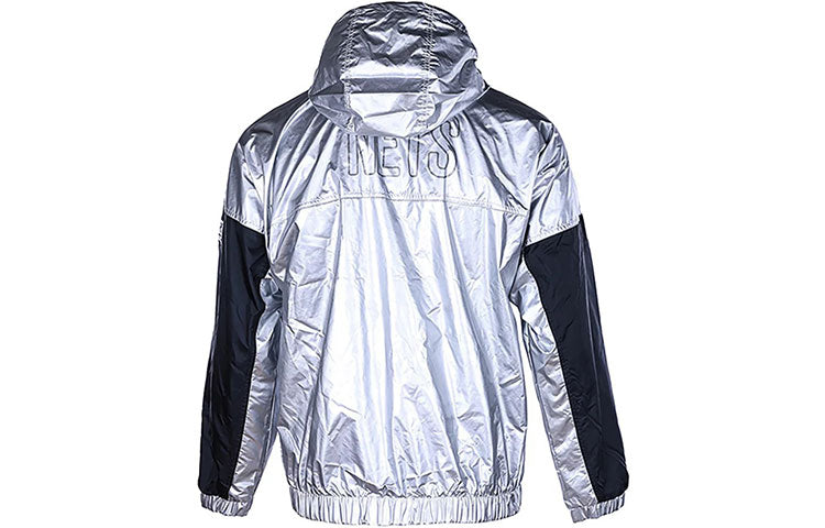 Men's Nike Contrast Color Stitching Hooded Windproof logo Sports Jacket Silver DD2886-095