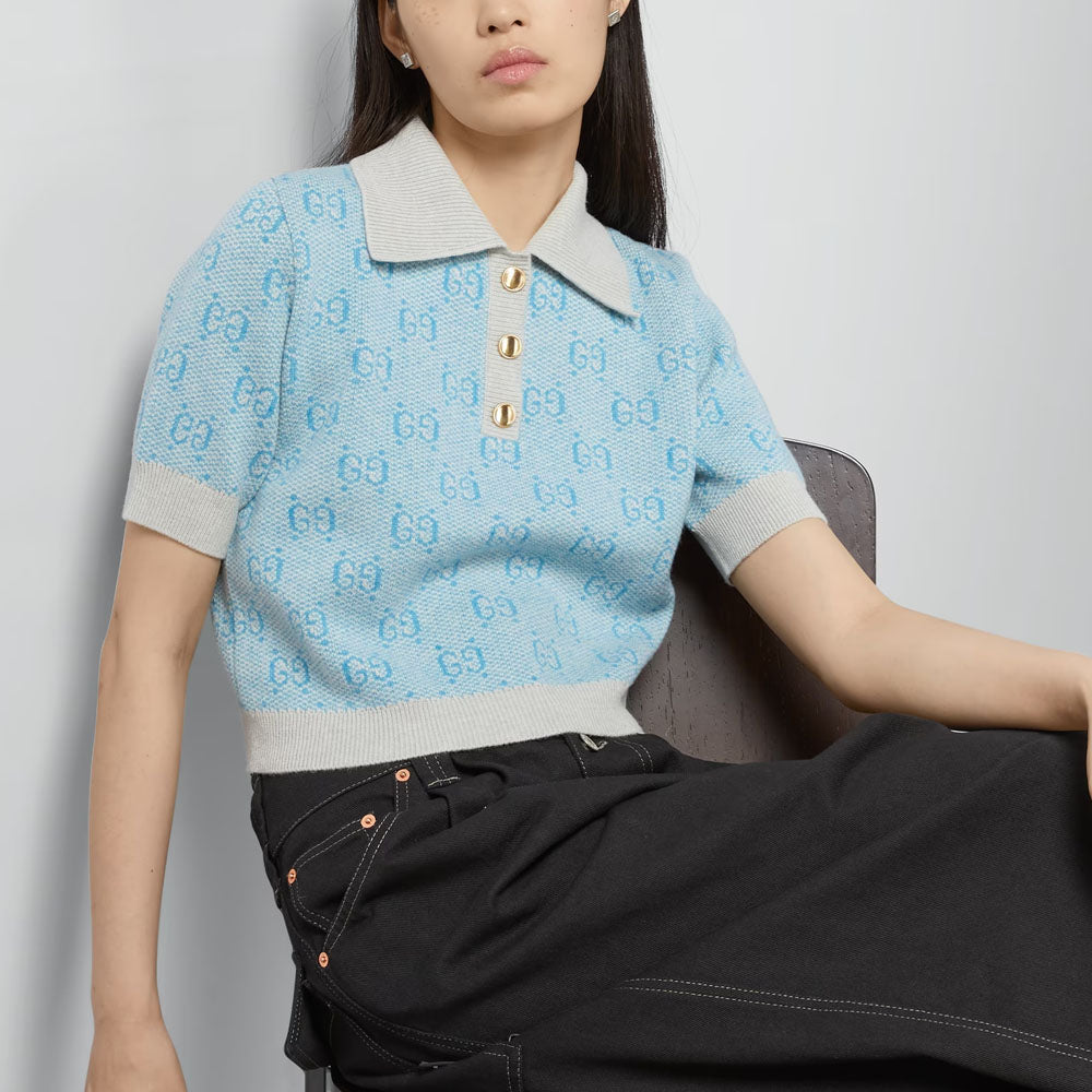 (WMNS) Gucci GG Wool Jacquard Polo 'Light Blue' 773631-XKDK5-4576