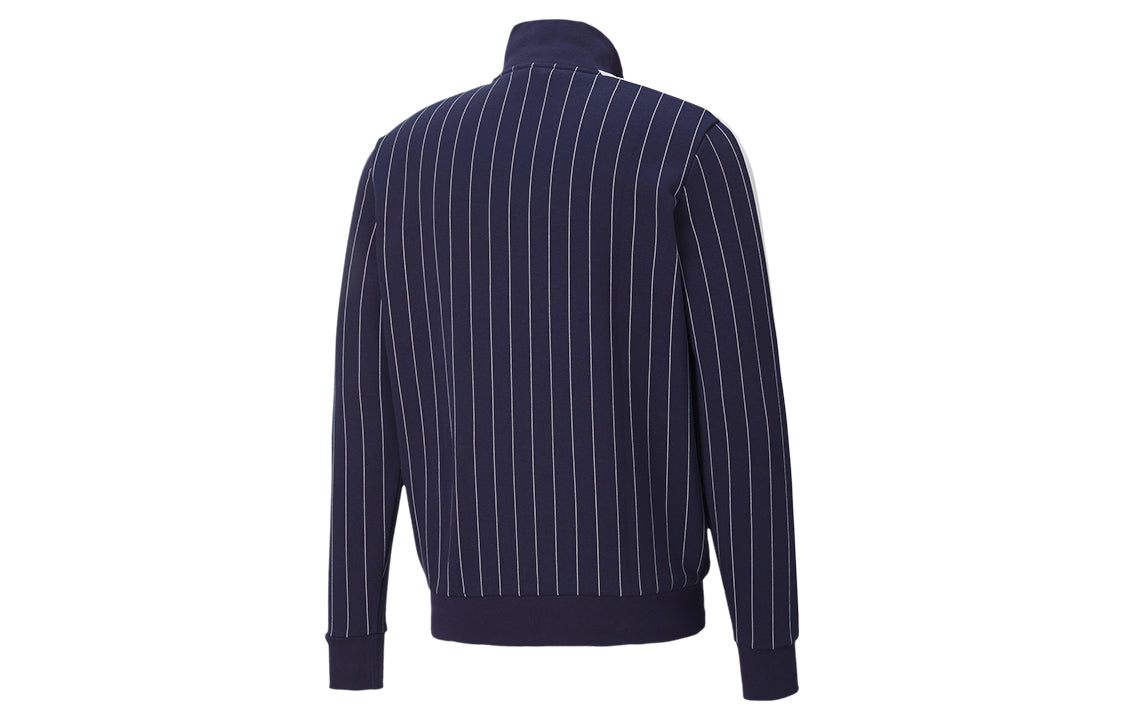 PUMA Pinstripe Cardigan Casual Stand Collar Fleece Lined Jacket Blue 530177-06