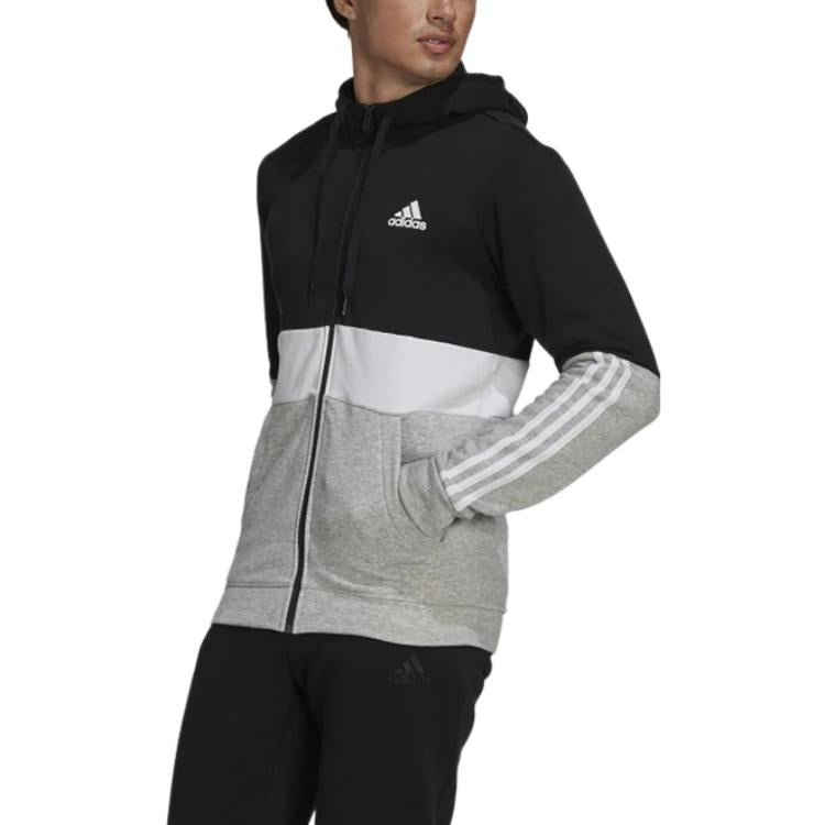 adidas Fleece Full-Zip Hoodie 'Black White Grey' GV5244
