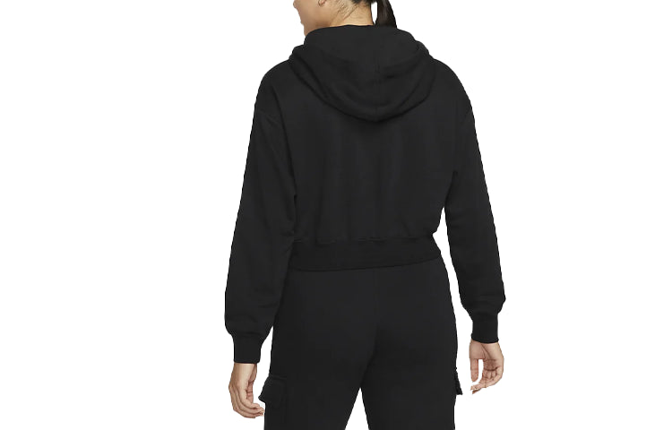 (WMNS) Nike Sportswear Logo Embroidered Loose Fleece Hoodie Black DO7257-010