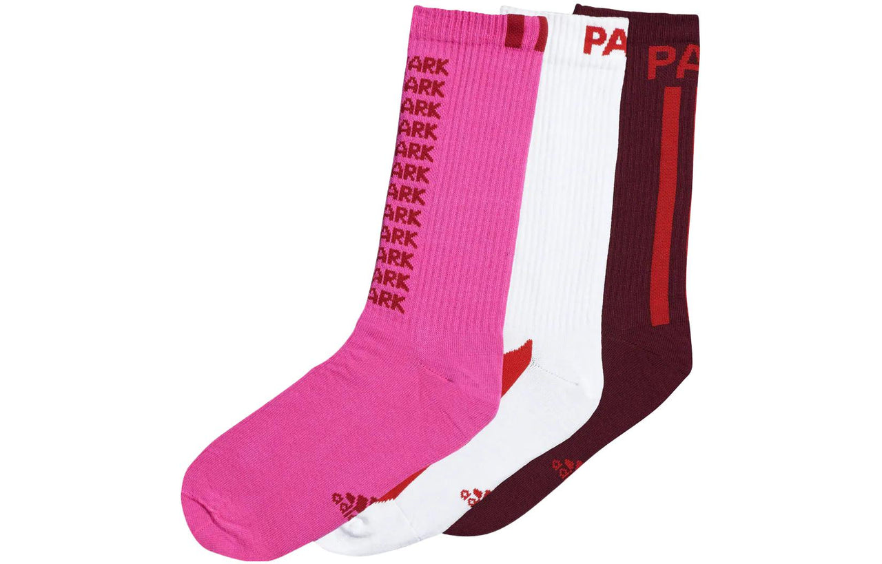 adidas Contrasting Colors Logo Jacquard Socks Couple Style 3 Pairs Pink / White / Red Brown HI3856