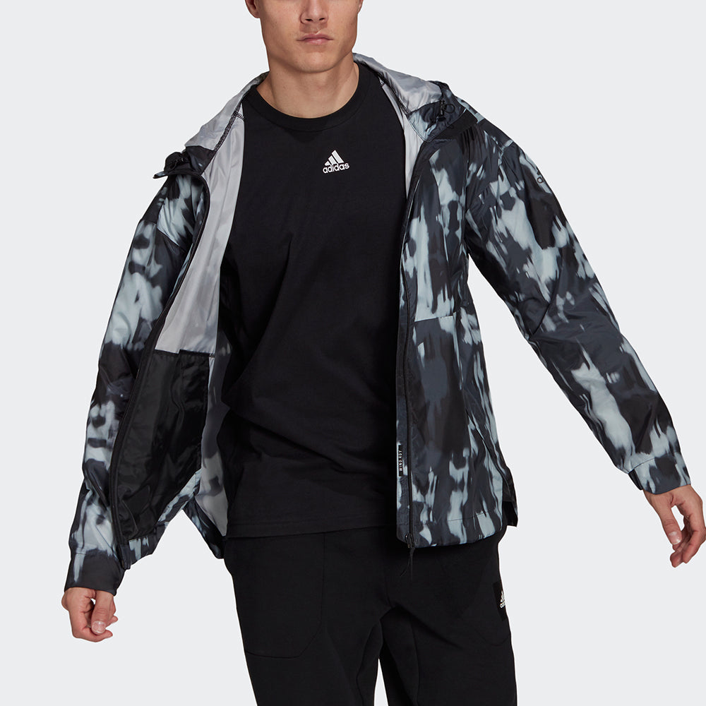 adidas Urban Aop WR Outdoor Sports Windproof Hooded Jacket Black GM4375