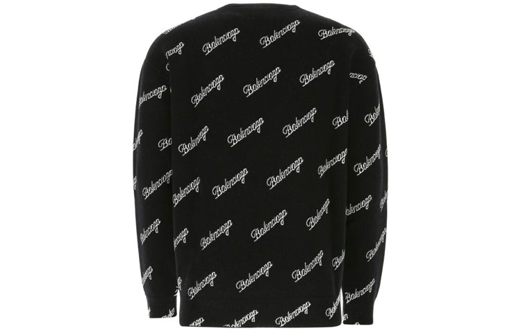 Balenciaga All Over Script Logo Knit Sweater 'Black' 646493T41121070