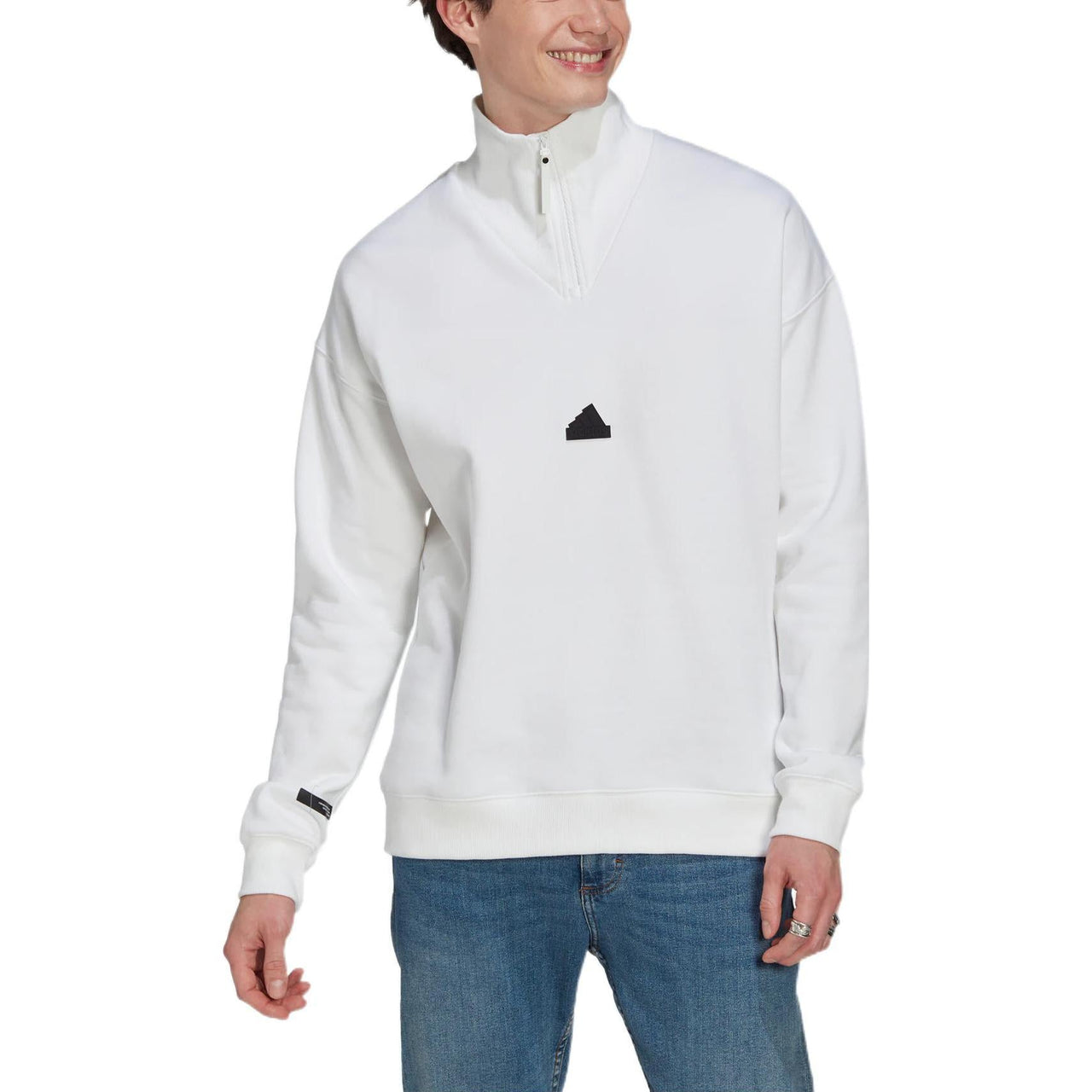 Men's adidas New 1/2-zip Solid Color Small Logo Half Zipper Pullover Stand Collar Long Sleeves White HG2074