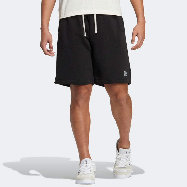 adidas neo Solid Color Lacing Casual Straight Shorts Unisex Black HS6819