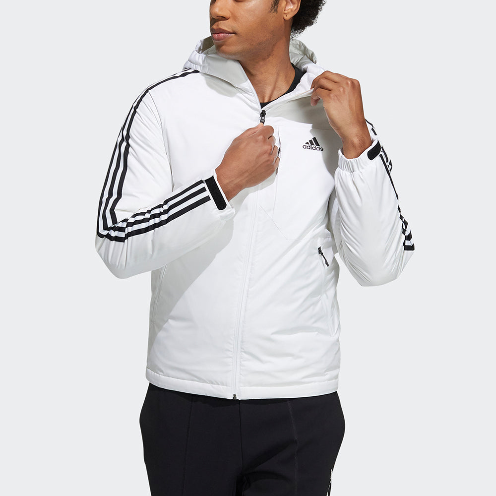 Men's adidas 3St Down Jkt Stripe Outdoor Sports Hooded With Down Feather White Jacket H23089